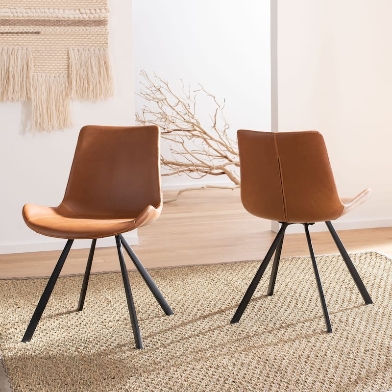 SAFAVIEH Corine Mid-Century Modern Accent Chairs (Set of 2) - 20.5" x 24" x 31.5" - 20Wx24Dx32H - Cognac/Black
