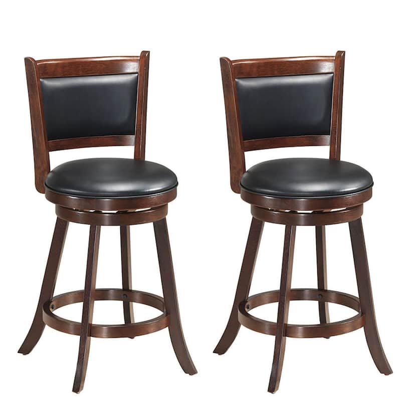 Set of 2 24" Swivel Counter Upholstered Seat Wooden Dining Chairs - 17.5'' x 19'' x 38'' (W x D x H)