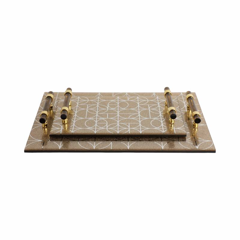 Glass Serving Trays with Modern Handles Stylish Accent (Set of 2) - 16" x 12" x 2"