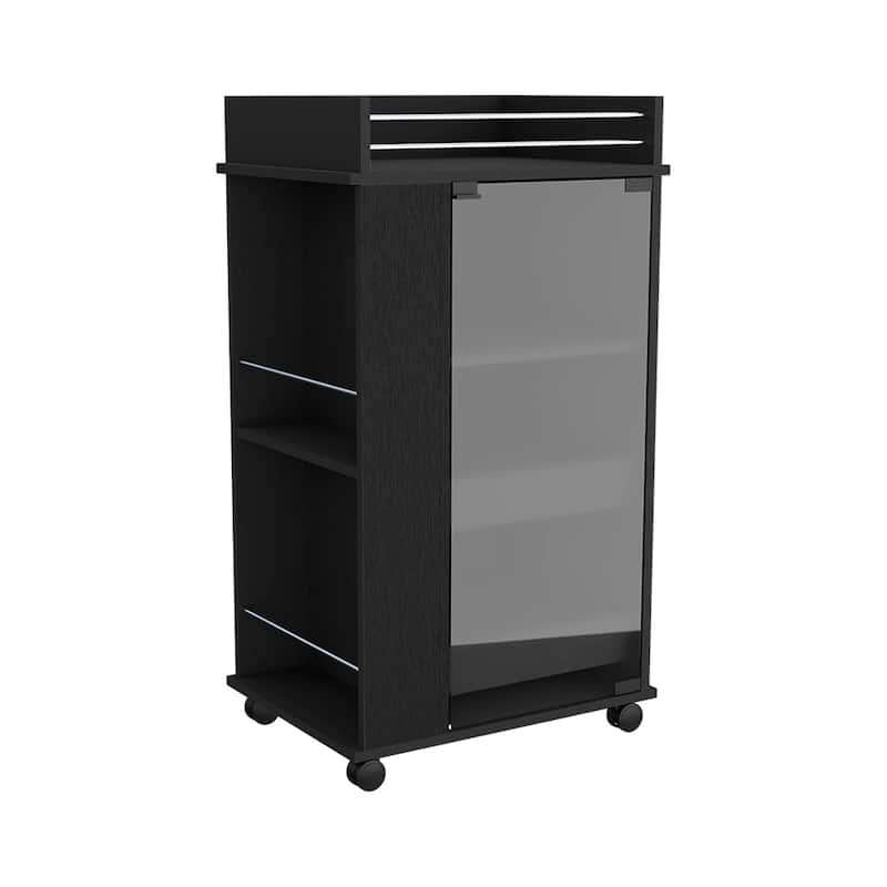 Baltimore Bar Cart with Casters, Glass Door and 2-Side Shelf