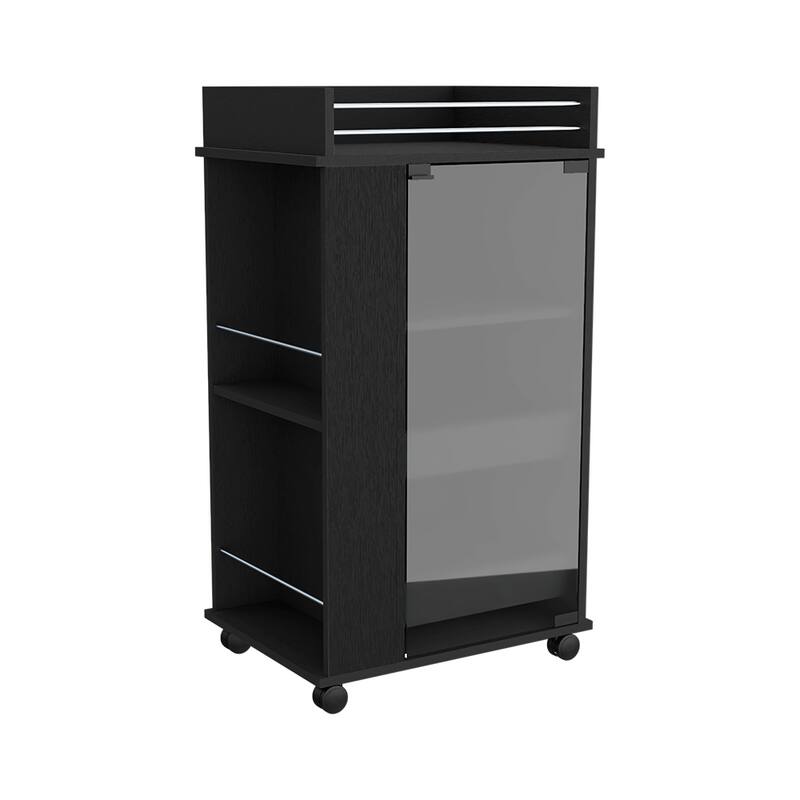Baltimore Bar cart with Casters, Glass Door and 2-Side Shelf