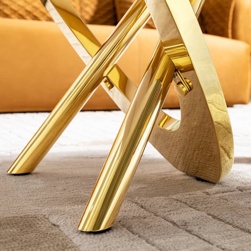 Gold Stainless Steel Marble Pattern Coffee Table 50.78" L x 27.16" W x 18.11" H for Living Room & Office
