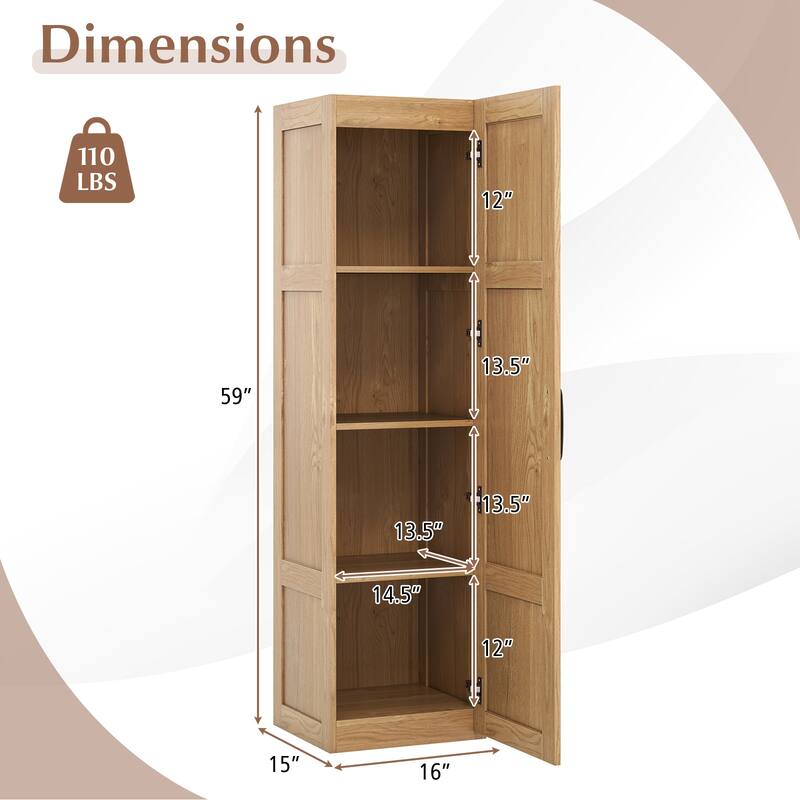 Gymax Tall Storage Cabinet Narrow Farmhouse Freestanding Floor Cabinet