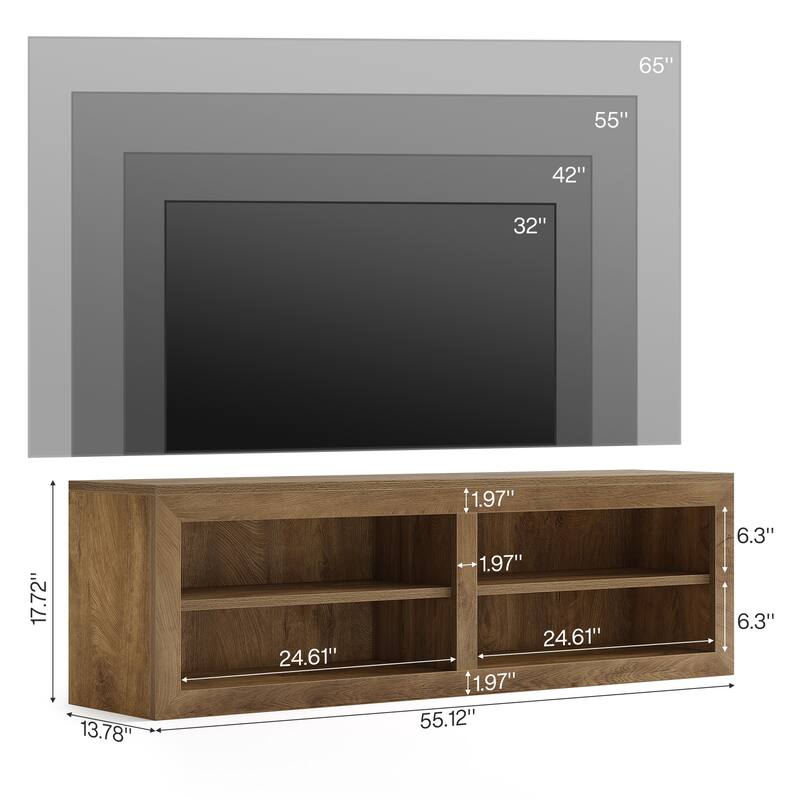 55" Wood TV Stand with 4 Shelves for Living Room, Bedroom