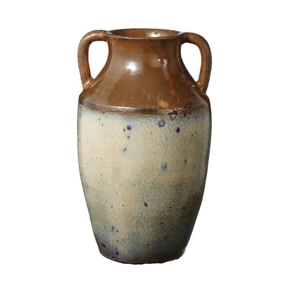 17” Brown and Cream Ochre Olive Jar - N/A