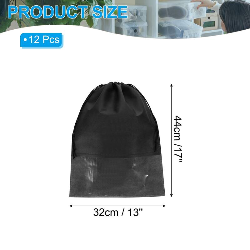 12Pcs Drawstring Shoe Bag 14x11" Travel Shoe Bags Shoe Organizer Pouch - Black - 17x13"