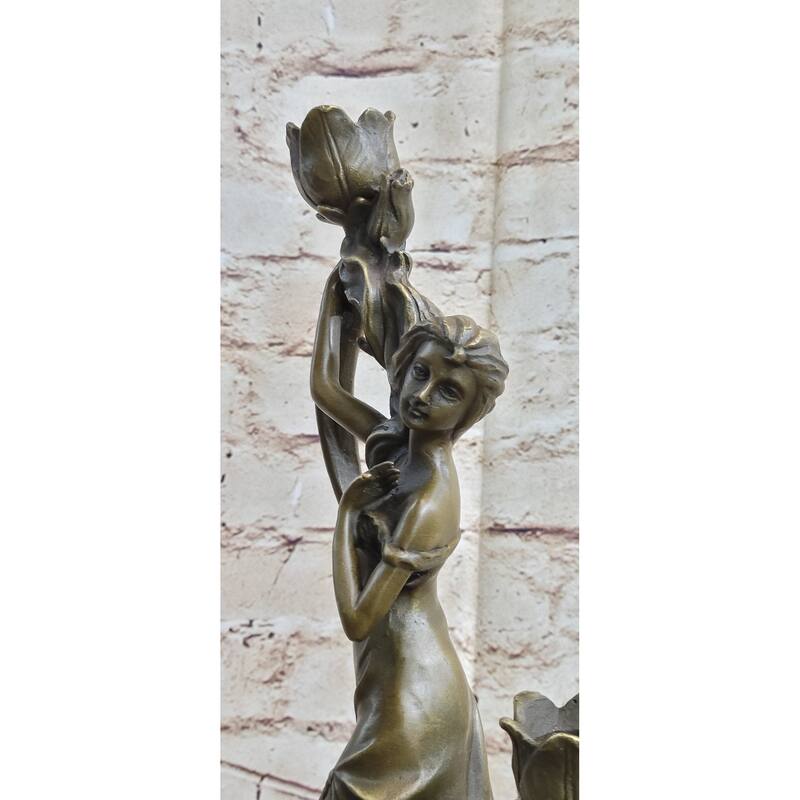 Art Nouveau Floral Female Dancer Bronze Sculpture Candelabra