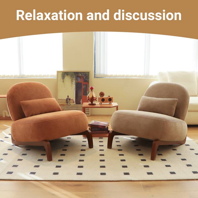 Cute Accent Chair with Solid Wood Legs, Velvet Living Room Chair with Soft Cushion, Cozy Bedroom Chair