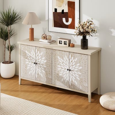 Roomfitters Sideboard Buffet Cabinet, 4 Door Storage Cabinet with Adjustable Shelves