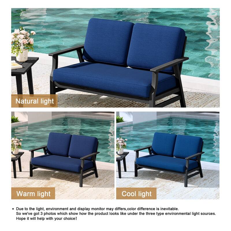 Teak Frame Outdoor Loveseat Daybed with Water-Resistant Cushions.