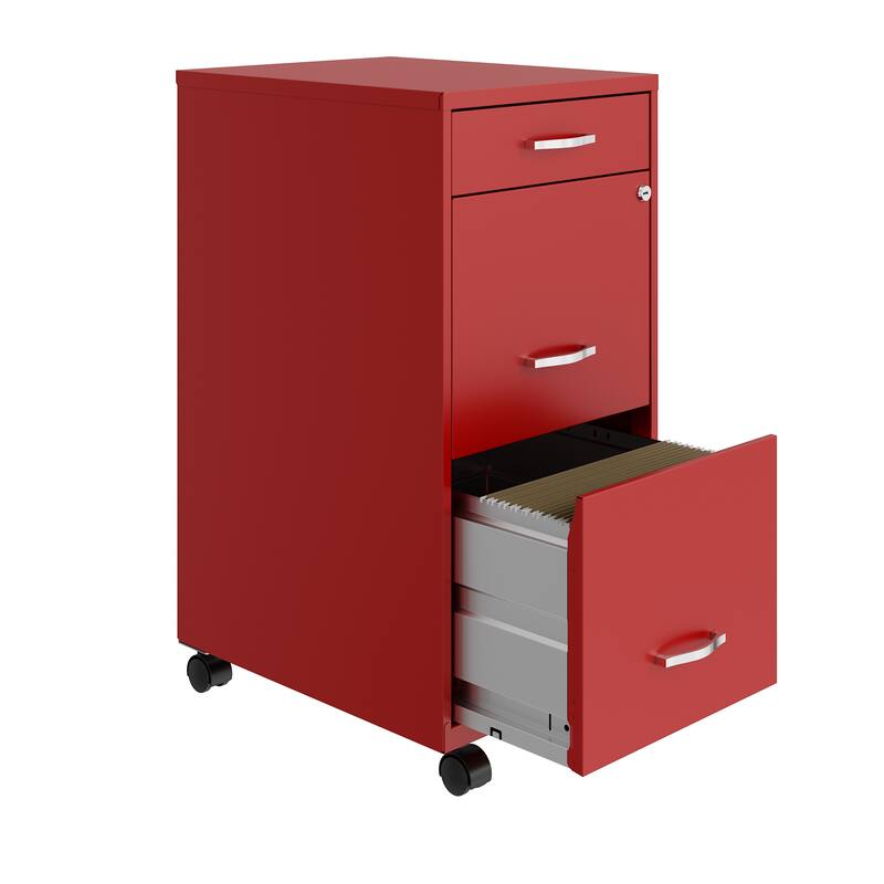 Space Solutions 18" Deep 3 Drawer Mobile Metal File Cabinet, Lava Red