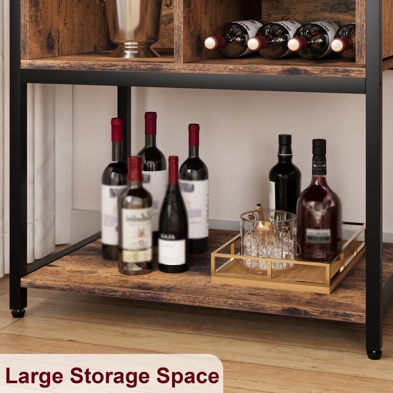 Bakers Rack for Kitchen, Kitchen Microwave Stand with Wine Rack and Glass Holder