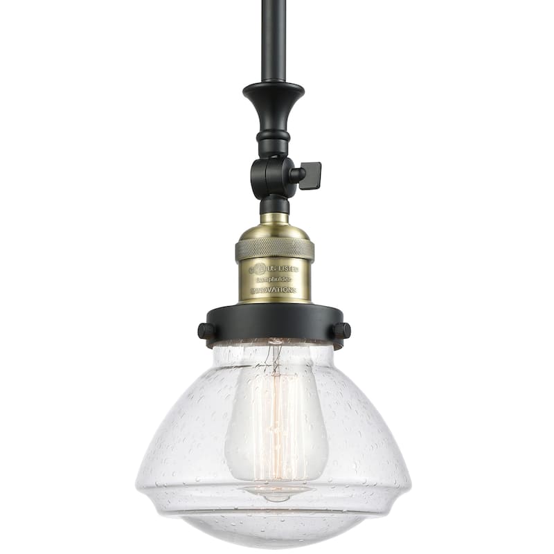 Innovations Lighting Olean 7" Wide Mini Rod Hung Adjustable Pendant - Black Antique Brass / Seedy
