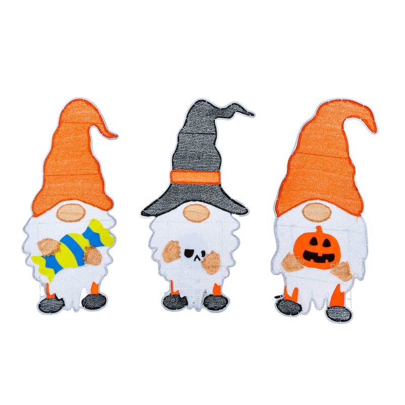National Tree Company Halloween Pre Lit Lawn Decoration, Orange, Gnome Trio, LED Lights, Includes Garden Stakes, 30 Inches