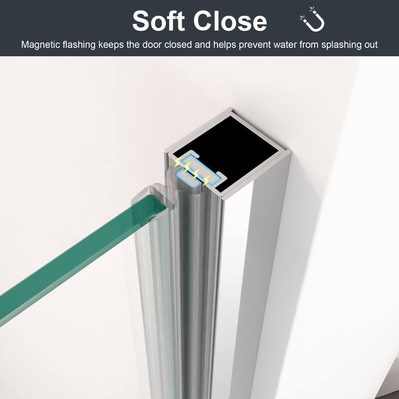 GDFStudio - Modern Semi-Frameless Circular Pivot Shower Door with 1/4" SGCC Tempered Glass, Magnetic Soft Close & Knob Handle