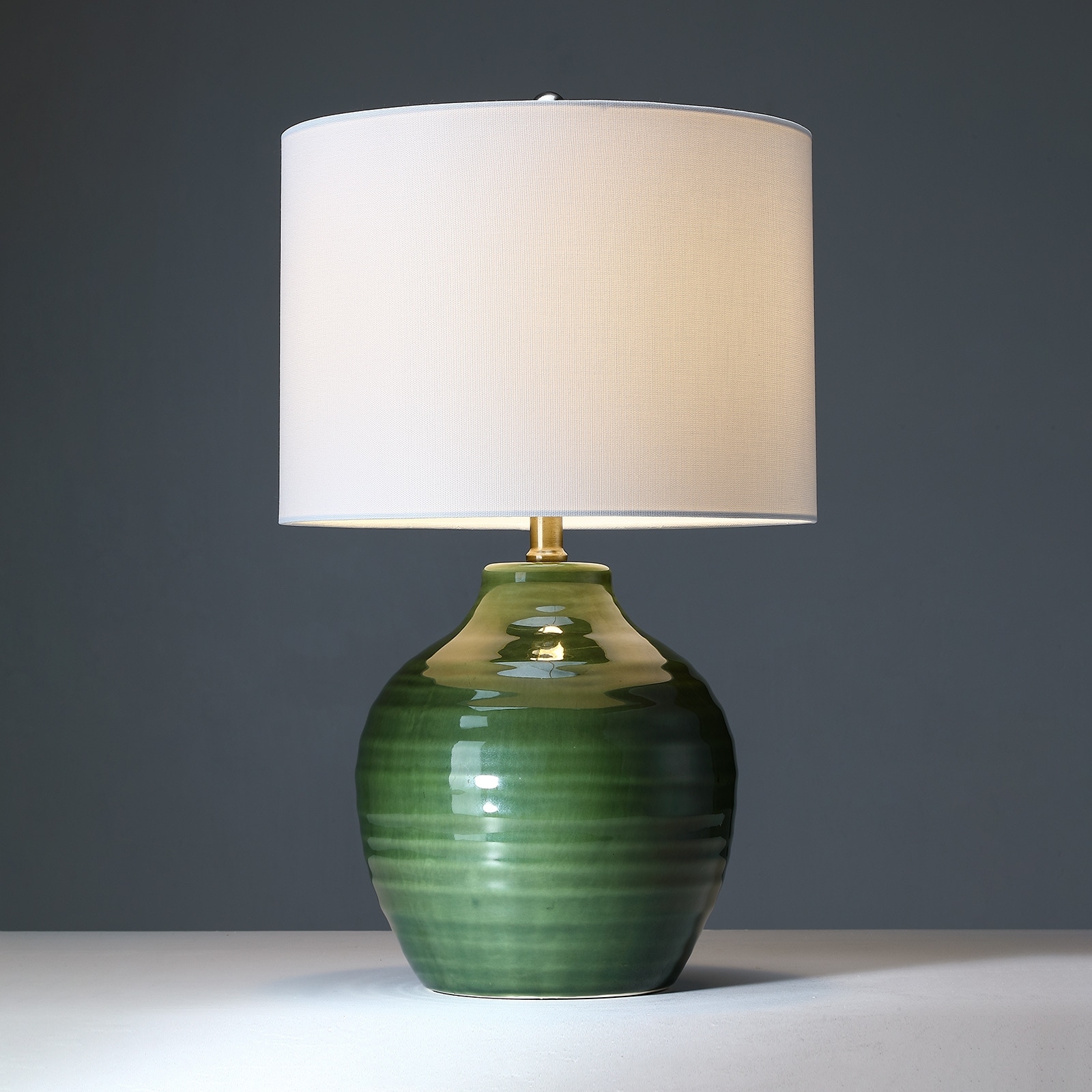 3-Way Green Ceramic Table Lamp with Drum Shade - 23 in. H
