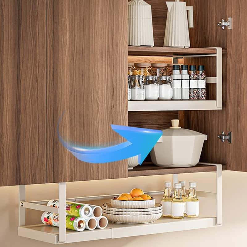 Expandable Under Cabinet Shelf Hanging Shelf Storage Basket Organizer Storage Shelf 8.66" Deep 10.62"-17.71" Long