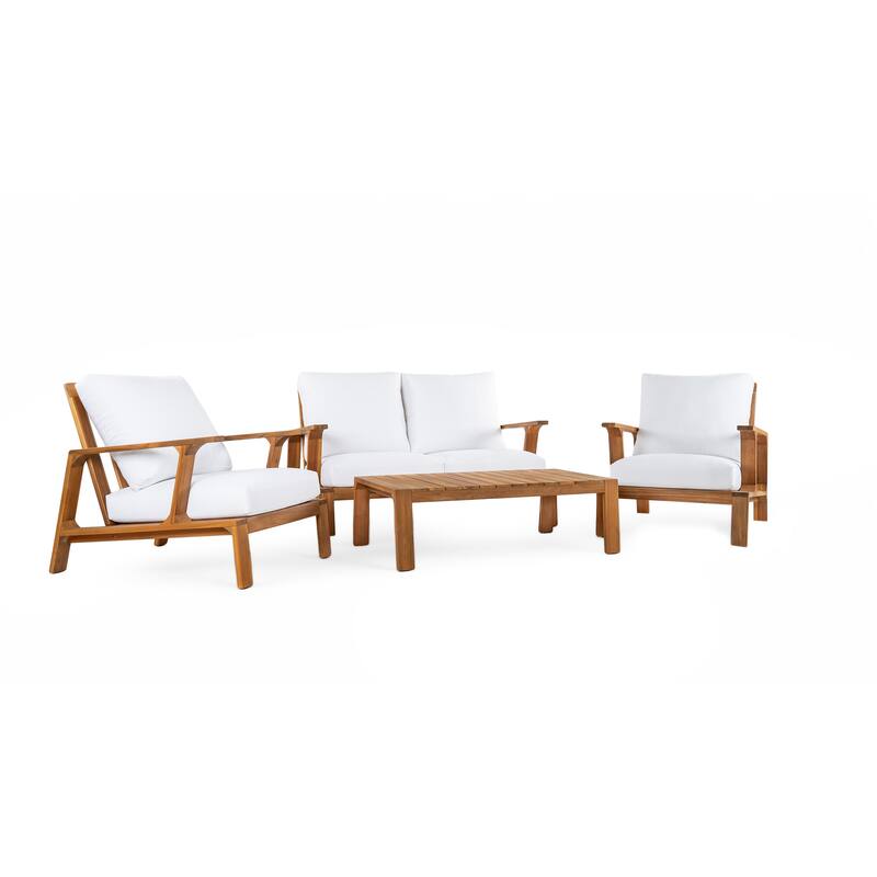 Roomfitters 4 Piece Outdoor Patio Conversation Set with Solid Acacia Wood Frame and Cushions