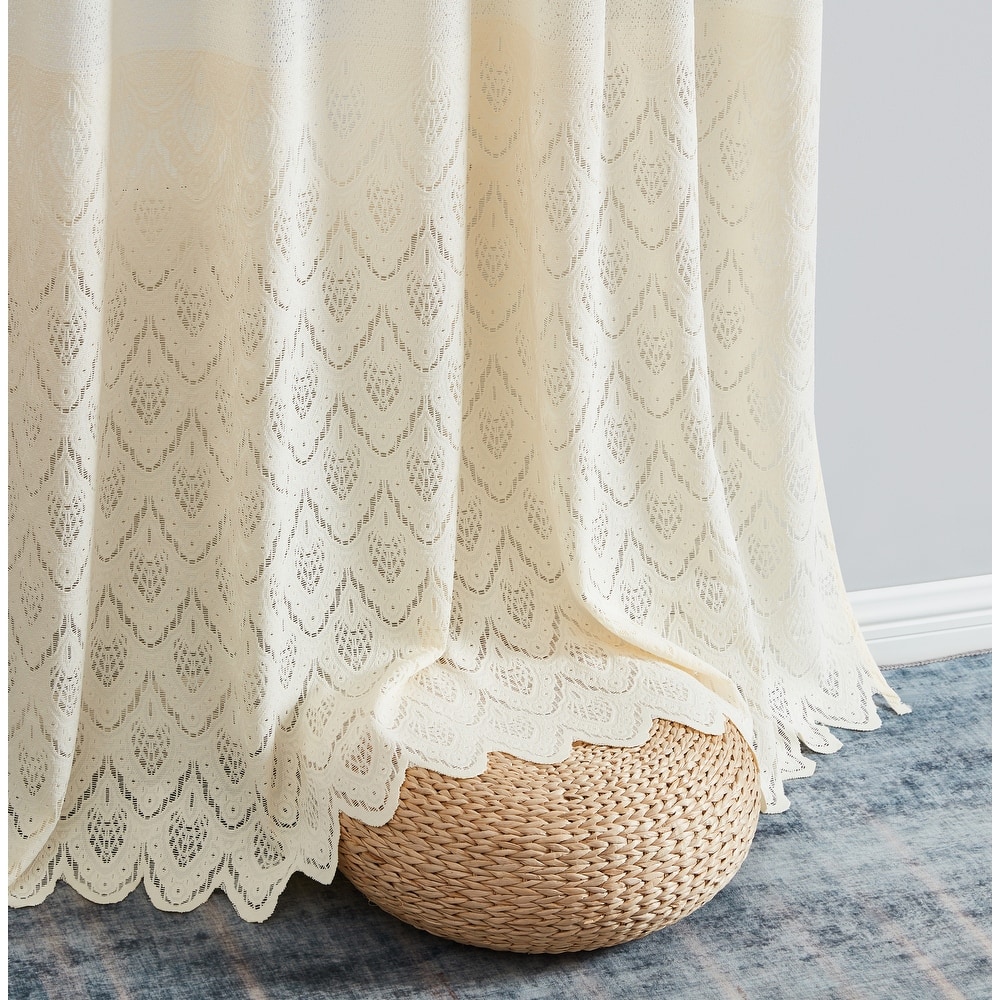 HLC.me Monaco Premium Soft Decorative Ombre Lace Semi Sheer Light Filtering Rod Pocket Window Curtain Panels - Set of 2