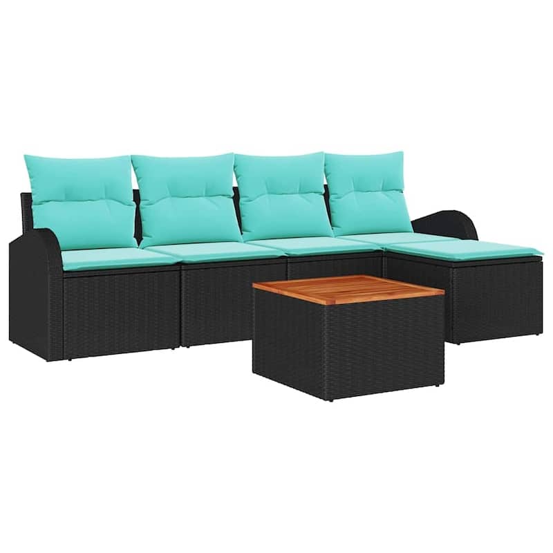vidaXL 6 Garden Sofa Set with Cushions Black/Grey Poly Rattan - 92.1 x 24.4 x 27.2