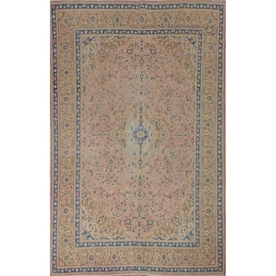 Vegetable Dye Distressed Mashad Persian Rug Antique Handmade Wool Carpet - 7'10" x 10'9"