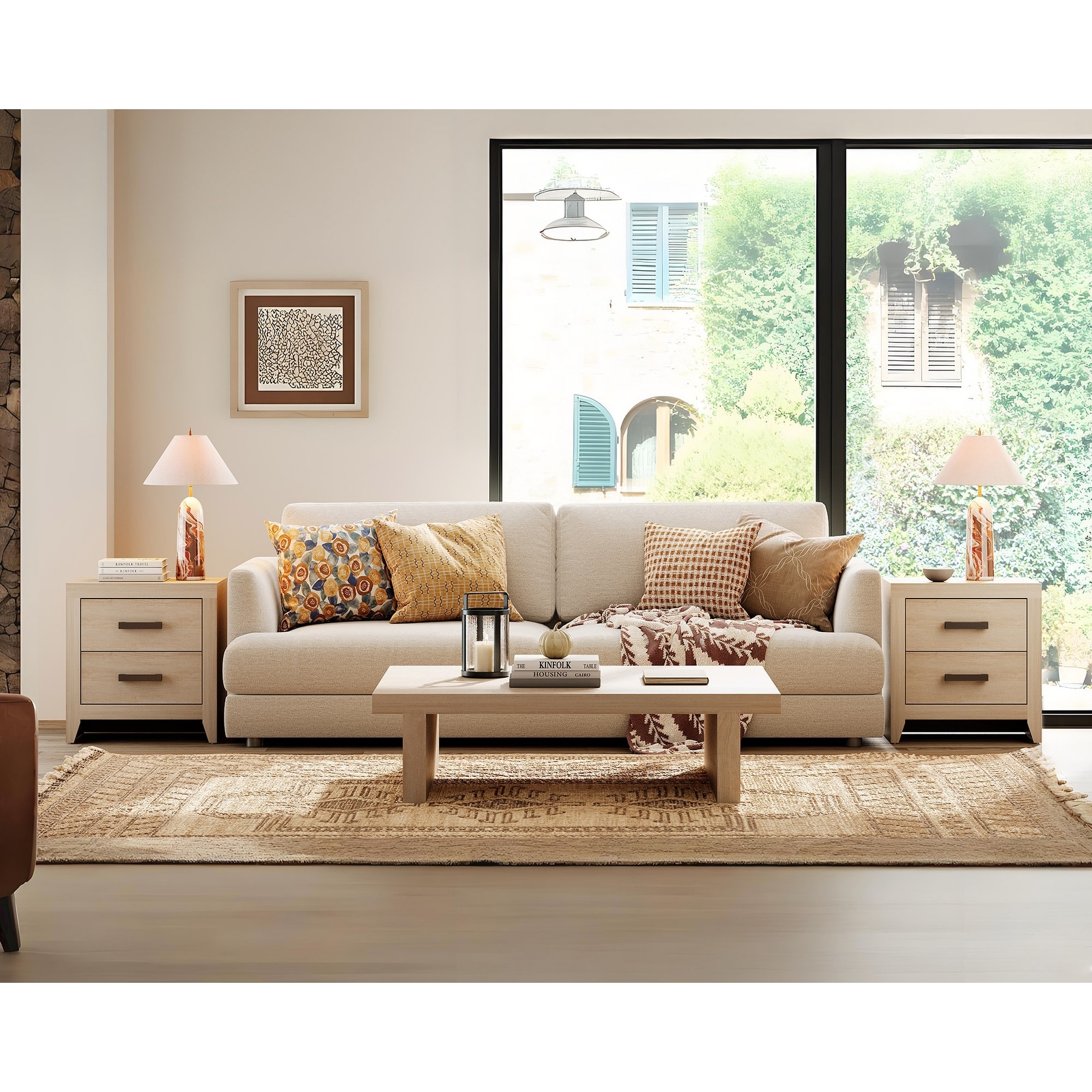 WAMPAT Farmhouse Nightstand with Dual Drawers - Rustic Brown