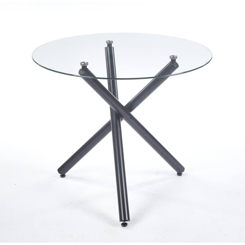 GDFStudio - Willowridge Modern Contemporary 35.4" Metal Frame Round Tempered Glass Dining Table with Cross Metal Base