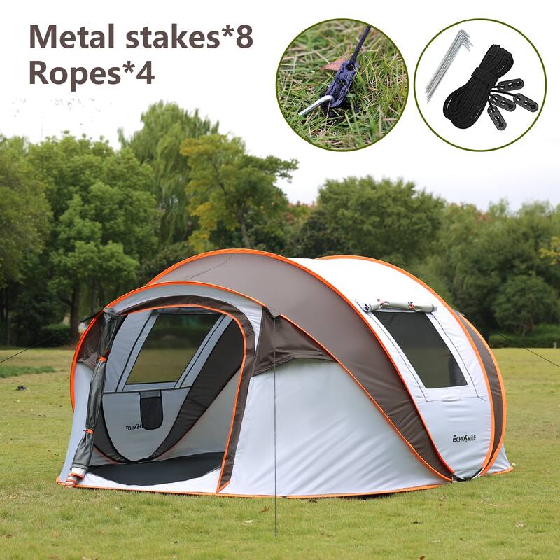 4-6 Persons Pop-Up Boat Tent can fit 2 sleeping bags/pads, with 4 Mesh windows and 2 doors