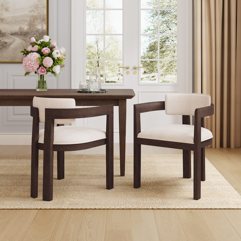 Conrad Sophisticated Modern Dining Chair With Armrest by Christopher Knight Home - Walnut+Beige