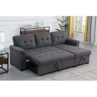 Lucca 84" Dark Gray Linen Reversible Sleeper Sectional Sofa with ...