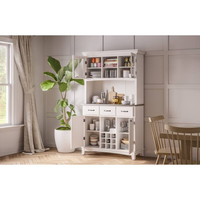Homestyles Buffet Of Buffets Off-White Wood Buffet with Hutch - 44" x 17" x 72"