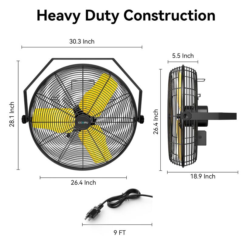 24" Industrial Black 3-Speed Heavy Duty Wall Mount Fan