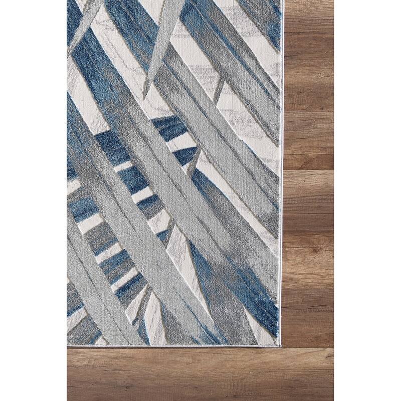 Blue Tropical Leaves Grey Blue Area Rug