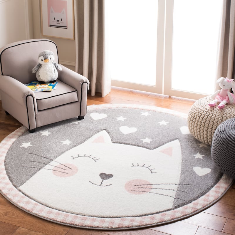 SAFAVIEH Carousel Kids Yuha Cat Rug - 8' - Pink/Grey - Round