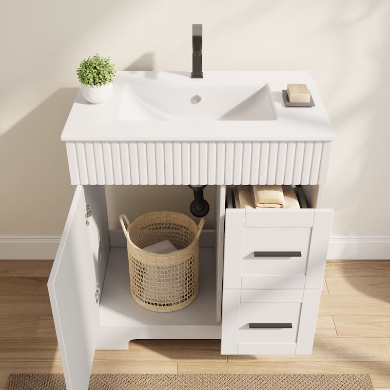 EROMMY Bathroom Vanity with Sink and Faucet, Freestanding Vanity Cabinet with Drawers & Doors, White Ceramic Top