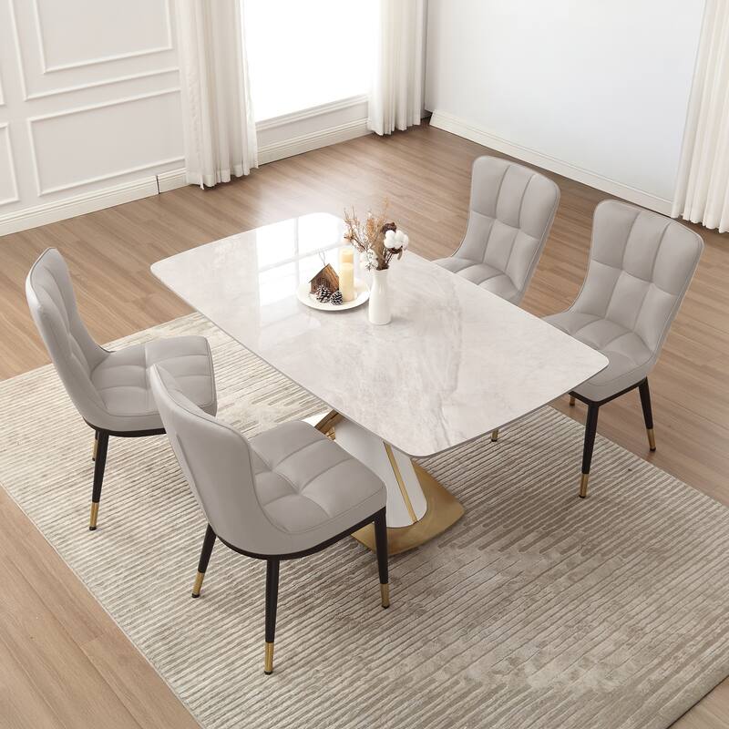 Faux Leather Upholstered Dining Chairs Set of 4 with Checked Pattern