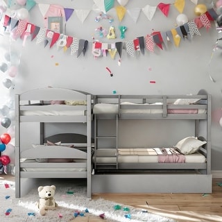 Functional and Aesthetic Design Twin L-Shaped Bunk bed with Trundle, Elegant Design Twin L-Shaped Bunk bed with Trundle
