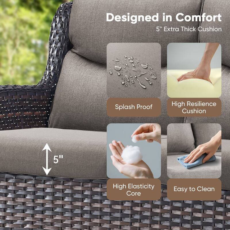 Pocassy Outdoor Patio Loveseat All-Weather Wicker Loveseat with Cushions