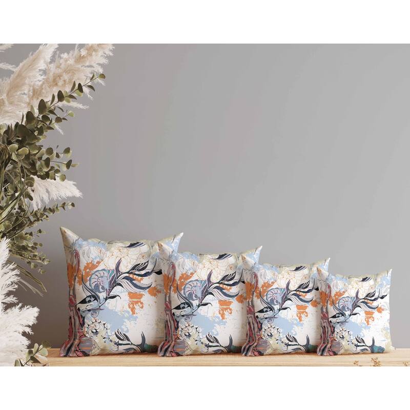 Leaf Lurker Indoor/Outdoor Reversible Throw Pillow White and Blue