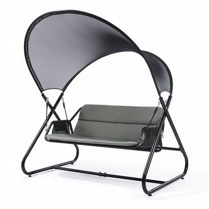 66 Inch Outdoor Swing Chair, Double Hanging, Sturdy Steel Frame, Black