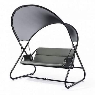 66 Inch Outdoor Swing Chair, Double Hanging, Sturdy Steel Frame, Black