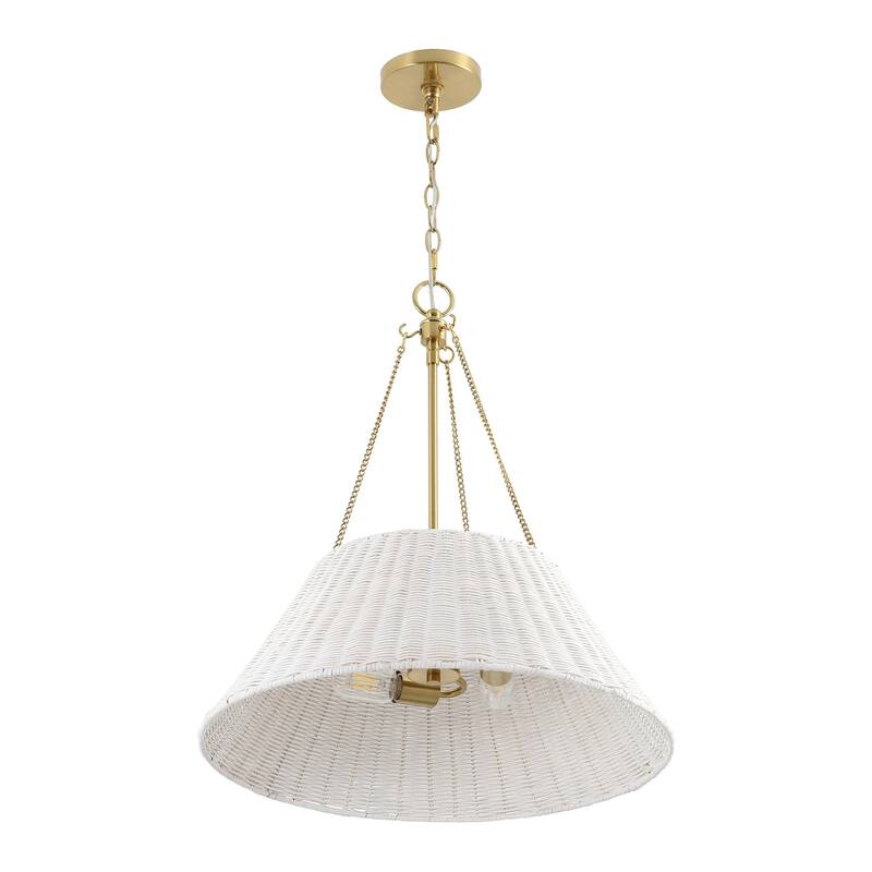 Farmhouse Chandelier 22" 3-Light Brass White Rattan Shade