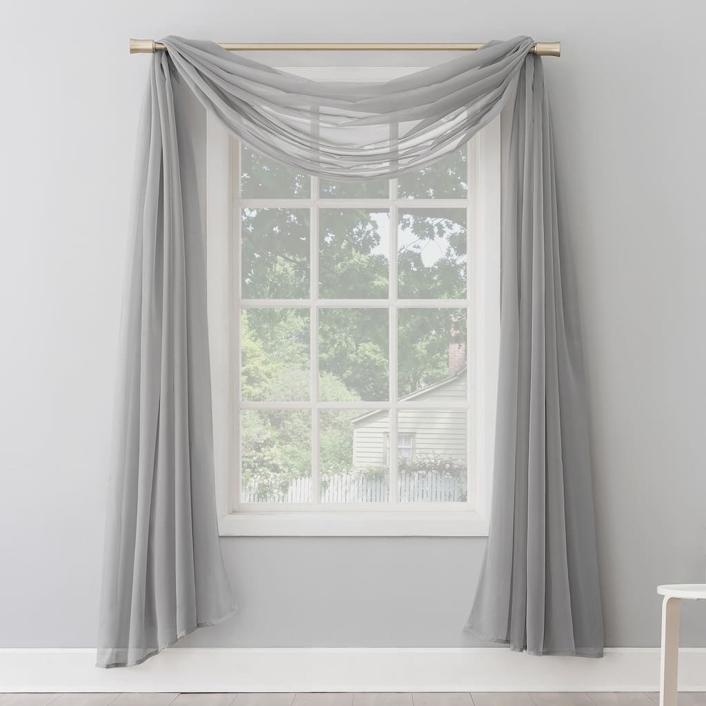 No. 918 Emily Voile Sheer Rod Pocket Window Curtain Scarf, Single Panel