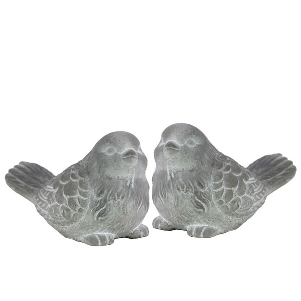 Cemented Designer Bird Figurine, Washed White, Assortment of 2