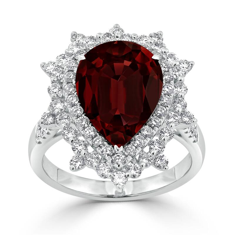 Auriya 5 7/8ct Pear-cut Red Garnet and Halo Diamond Ring 1 1/4ctw 18K Gold