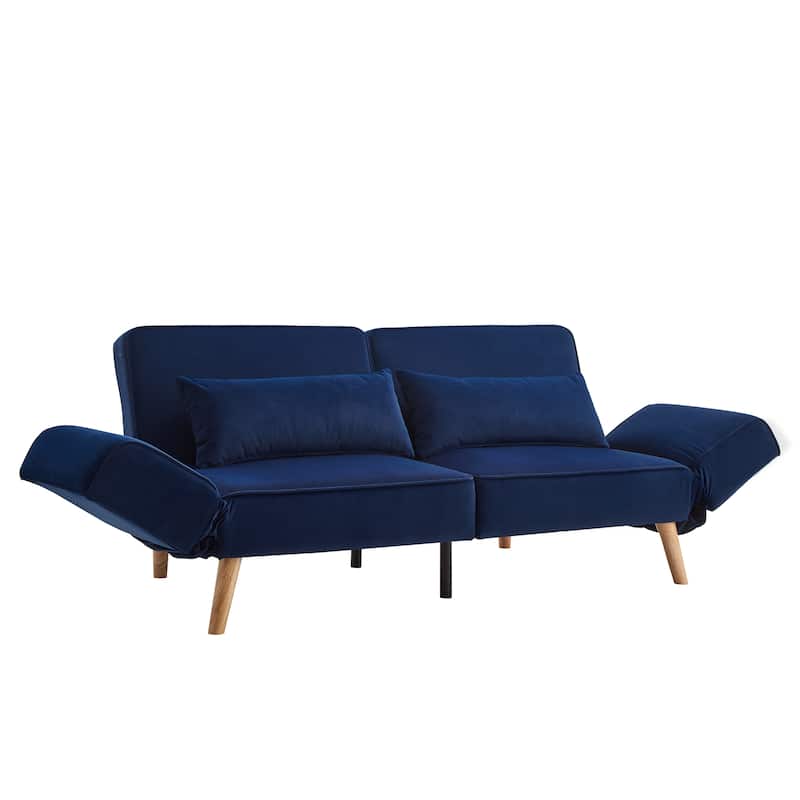 Futon Sleeper Sofa Bed Velvet Recliner Sofa Loveseat Couch with Adjustable Armrests, Splitback Recline and Pillows