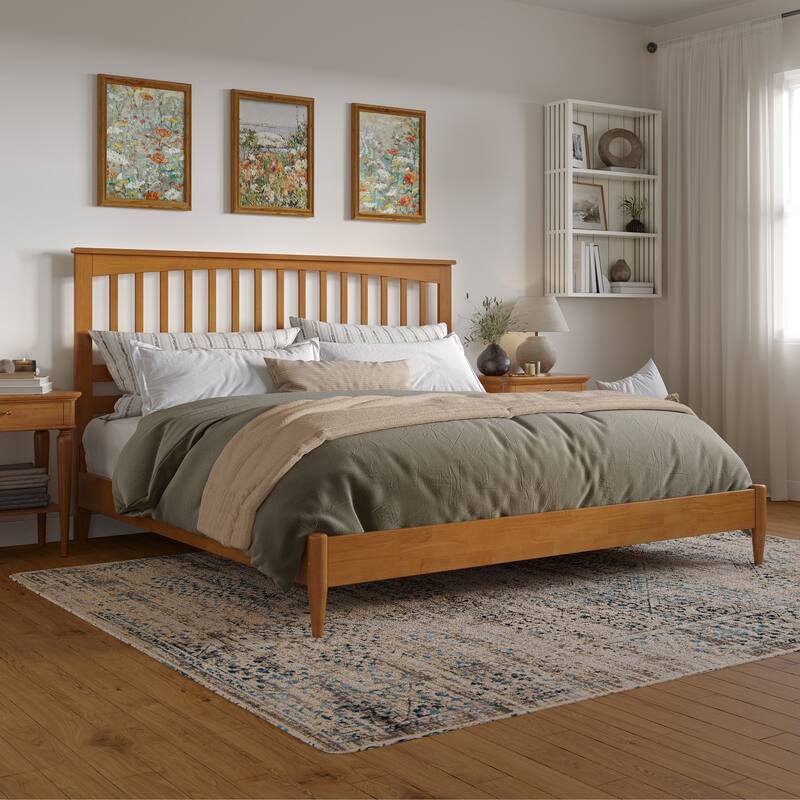 Becket Solid Wood Low Profile Platform Bed - Light Toffee - King