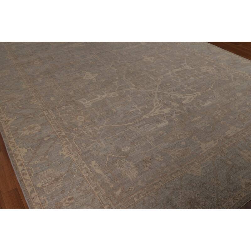 Transitional Oushak Turkish Area Rug Hand-Knotted Grey Wool Carpet - 9'1"x 11'8"