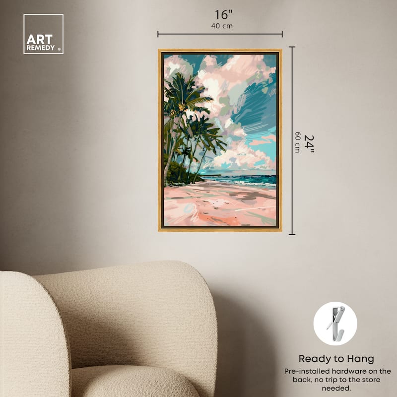 Art Remedy Palms Under The Sun Framed Colorful Coastal 1 Piece Canvas Wall Art