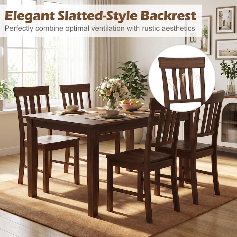 Gymax Dining Chairs Set of 4 Rubber Wood Chairs w/High Slat Backrests
